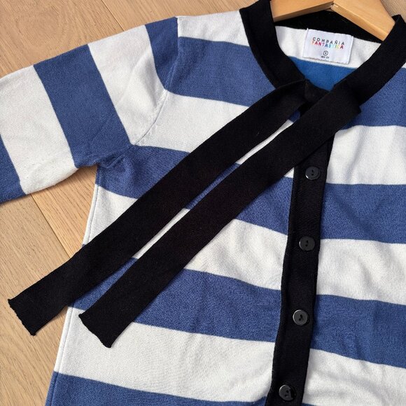 Compania Fantastica Striped Lightweight Cardian with Bow in Blue and White - Picture 4 of 8